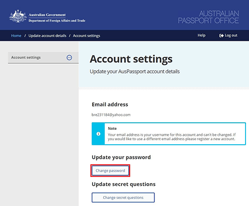Update password location