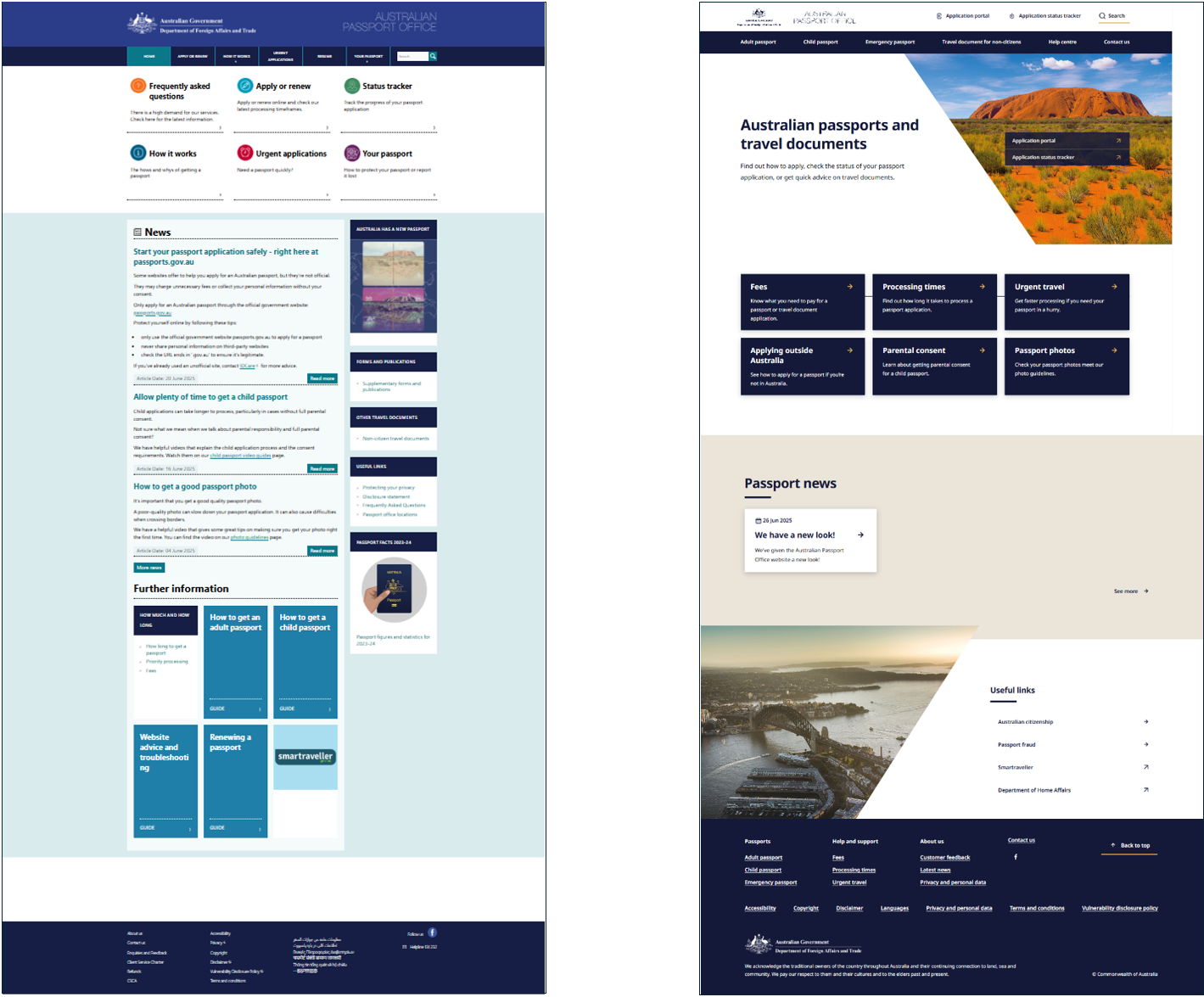 On the left is an image of the old APO website and on the right is an image of the new APO website.