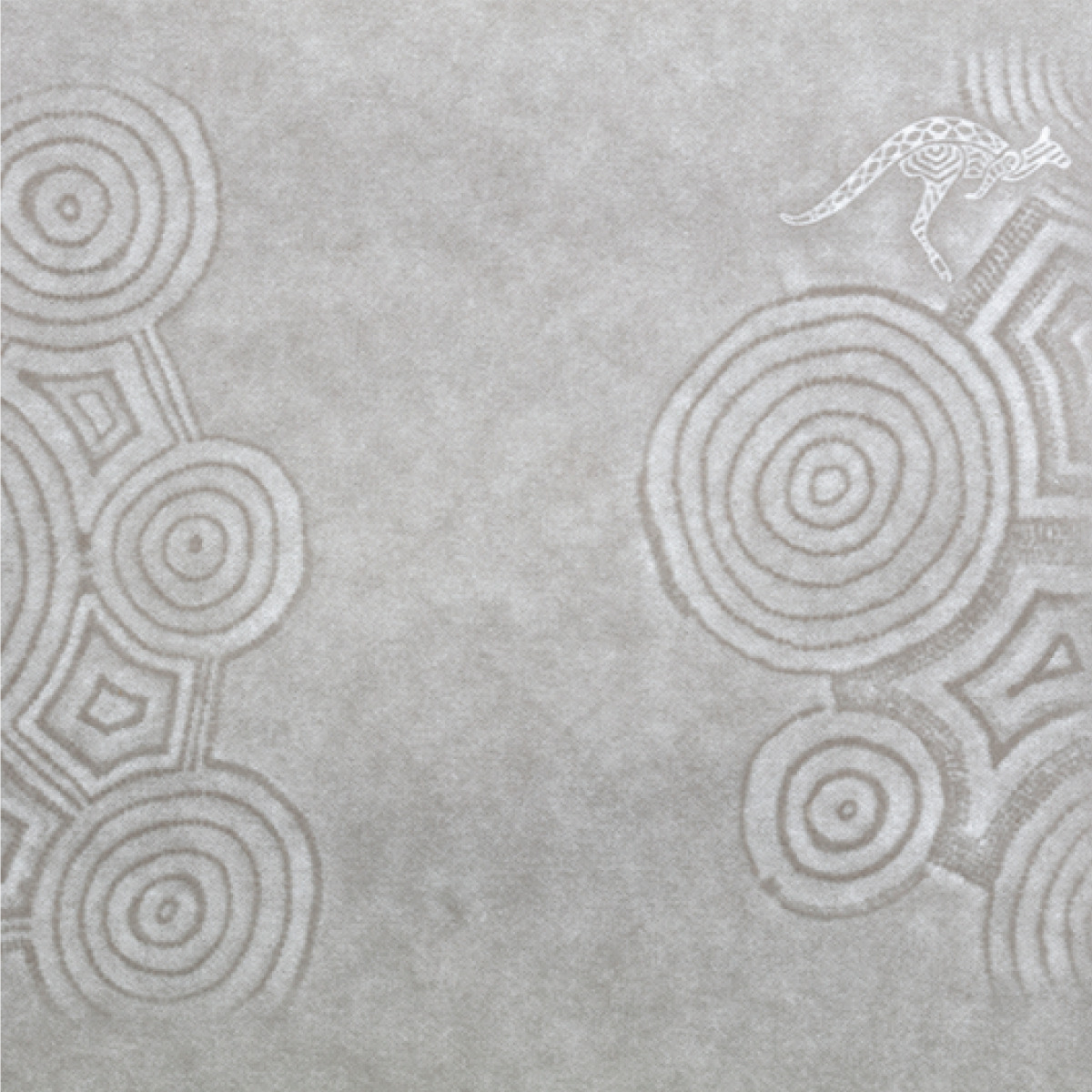 The image shows the watermark design from the R Series passport. On the left and right-hand sides are a series of interlocking circles based on the painting, 'Yumari', (1981).