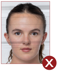 Image of unacceptable passport photo, printing or scanning lines and streaks through image