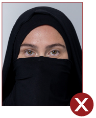 Image of unacceptable passport photo, face partly covered