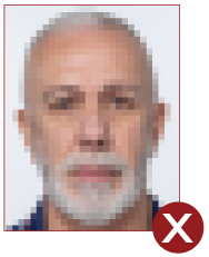 Image of unacceptable passport photo, reduced resolution on image